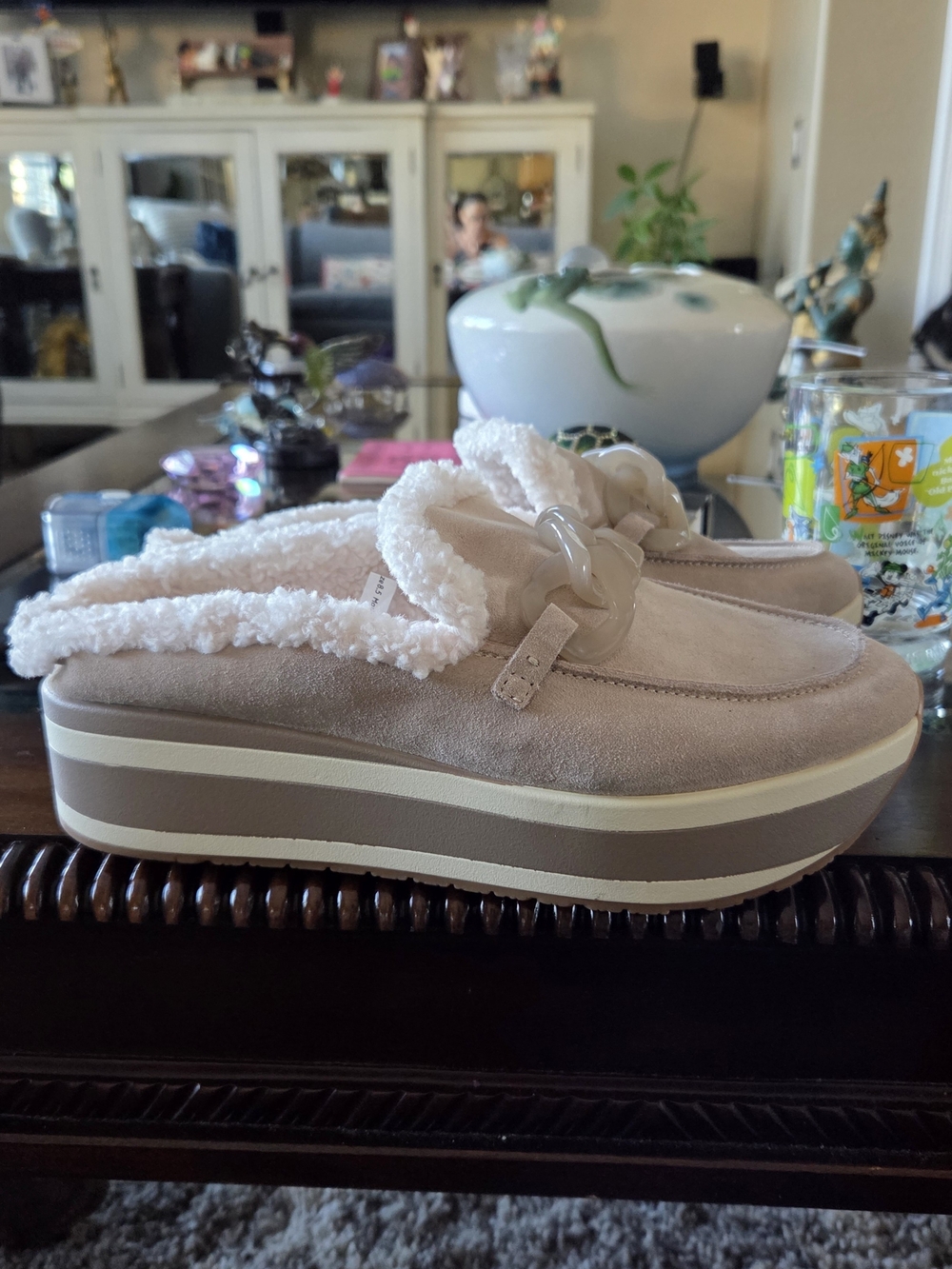 Dolce Vita Taupe Sherpa-Lined Platform Mule